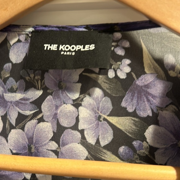 Purple floral the Kooples shoulder pad dress size Small deep v neck - Picture 2 of 7